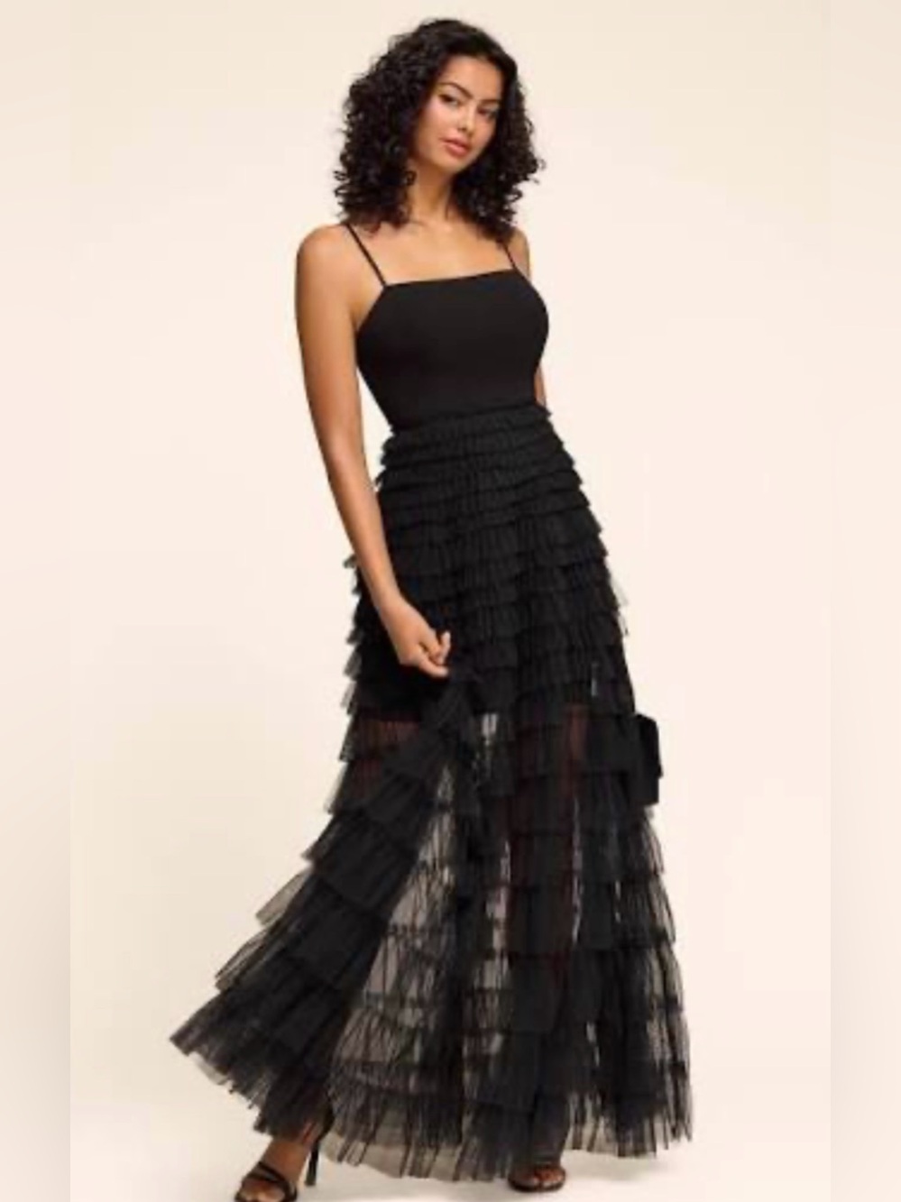 le chateau Black Tiered Tulle Maxi Dress